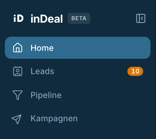 Die Seitenleiste mit den vier Bereichen