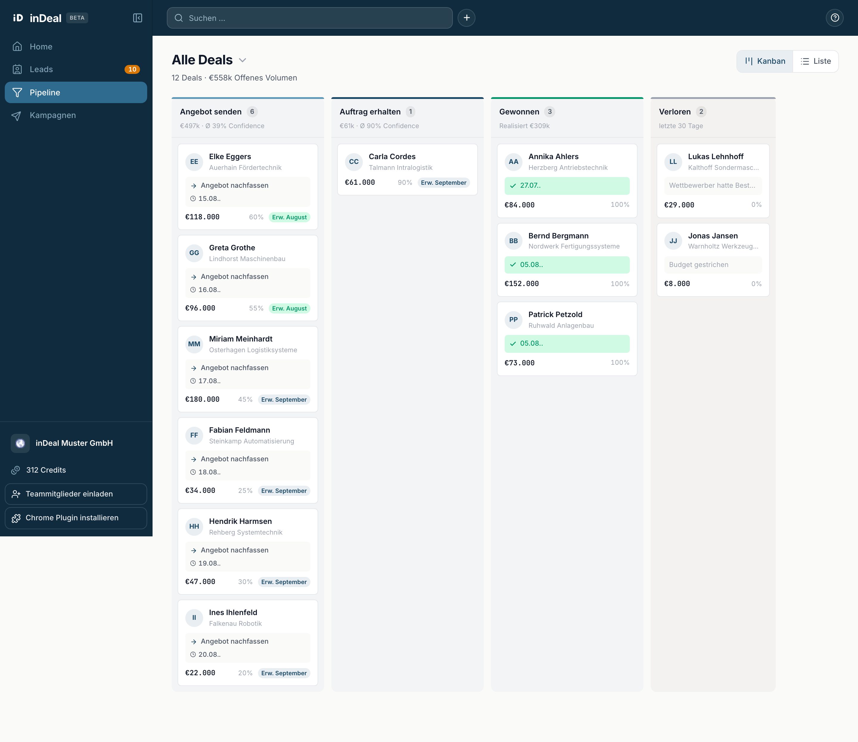 Die Pipeline in der Kanban-Ansicht