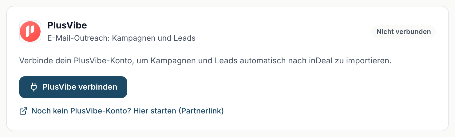 Die Karte PlusVibe mit dem Knopf PlusVibe verbinden und dem Partnerlink