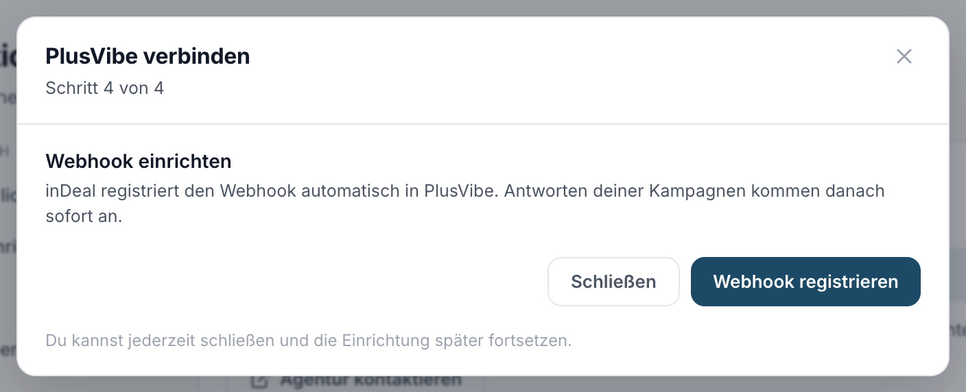 Schritt Webhook mit dem Knopf Webhook registrieren