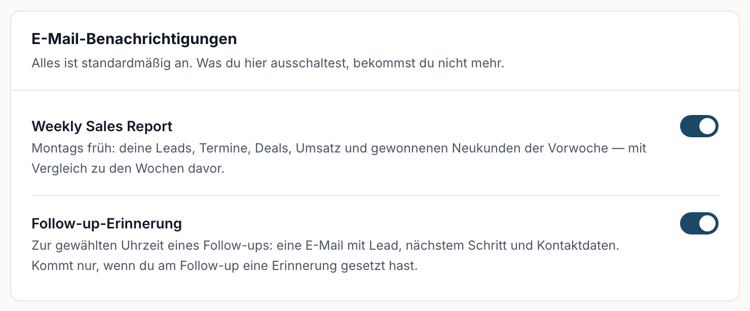 Die Benachrichtigungs-Einstellungen mit dem Schalter Follow-up-Erinnerung