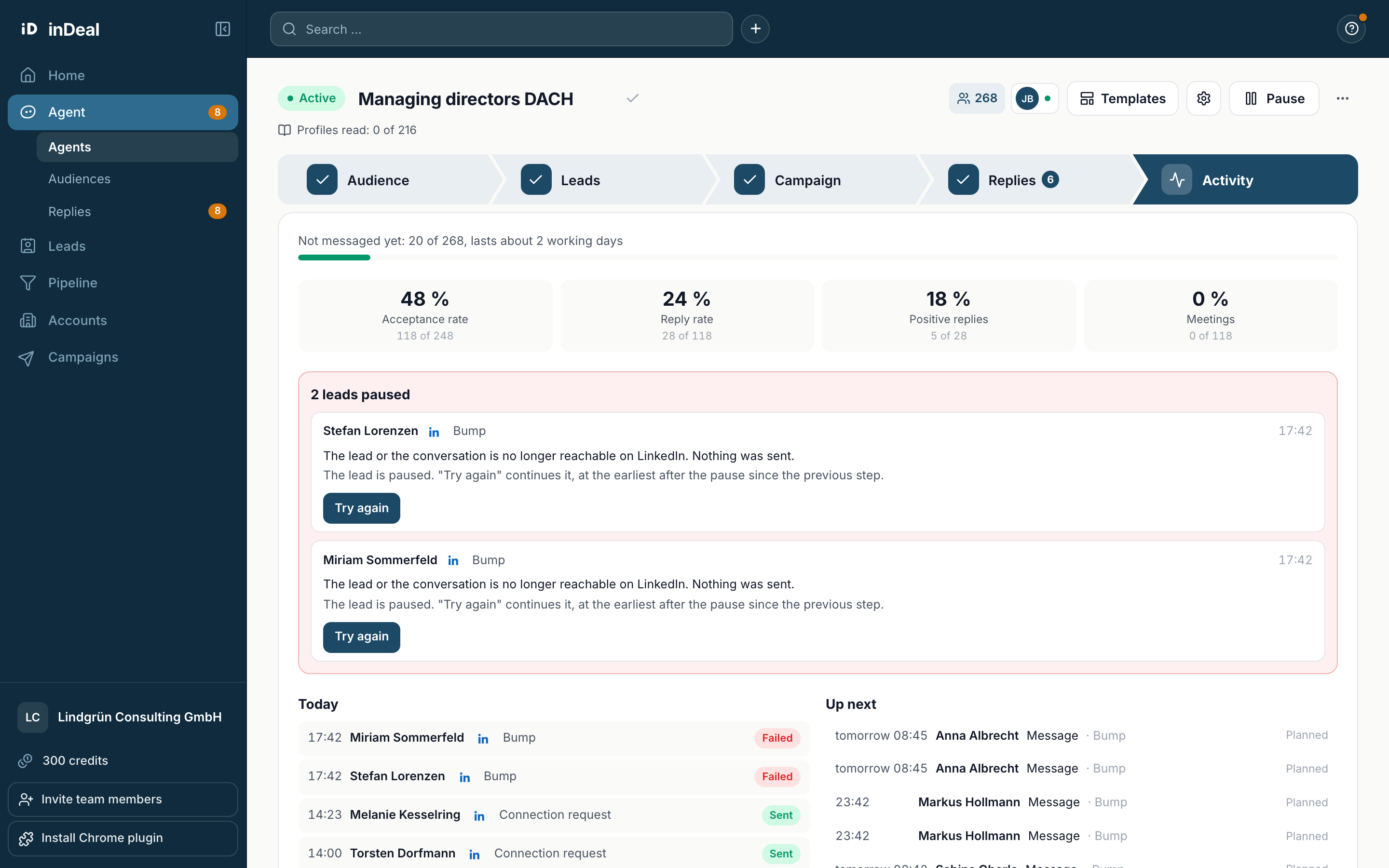 Numbers and lists in the Activity tab