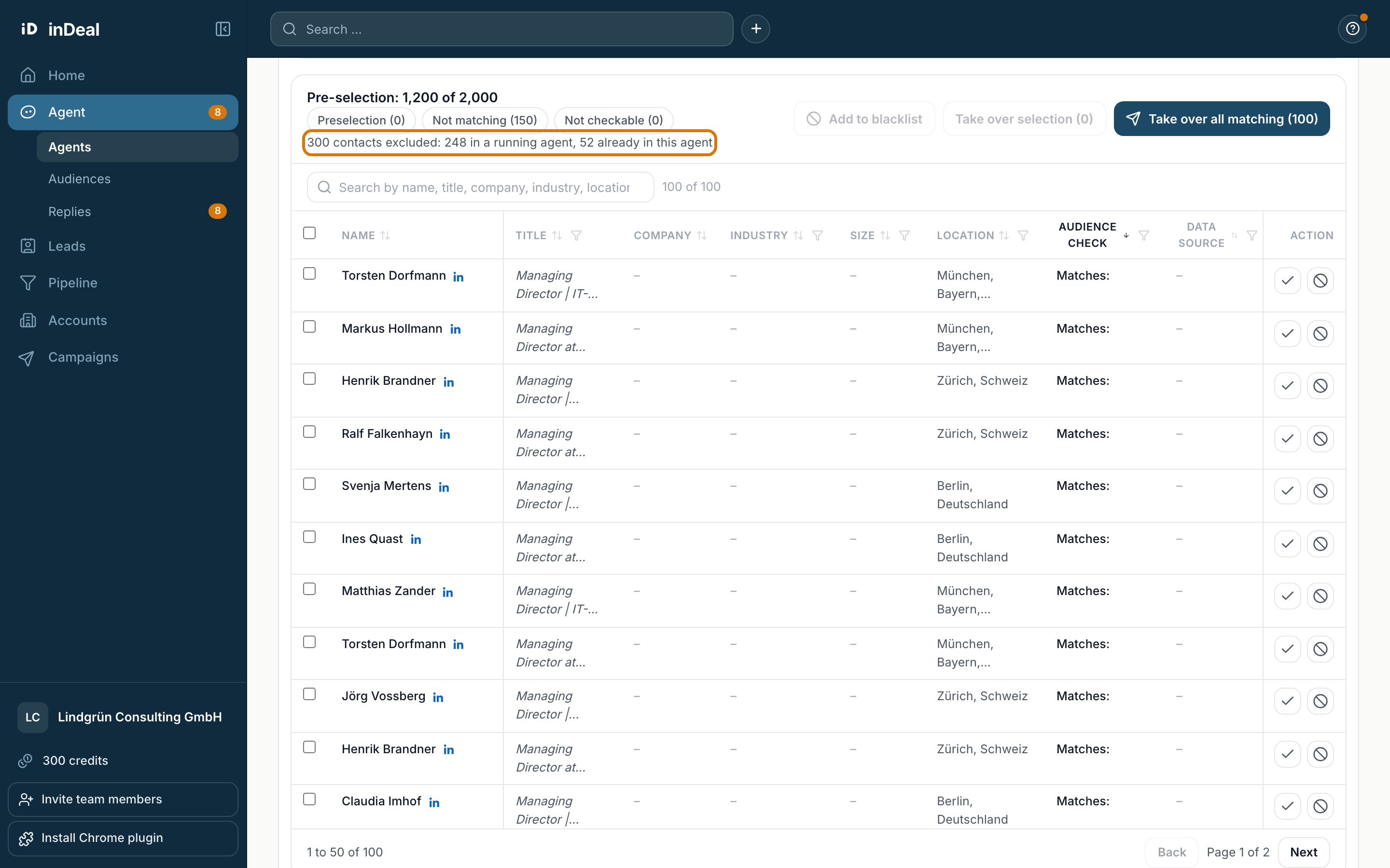 Check results, filters and exclusions above the list