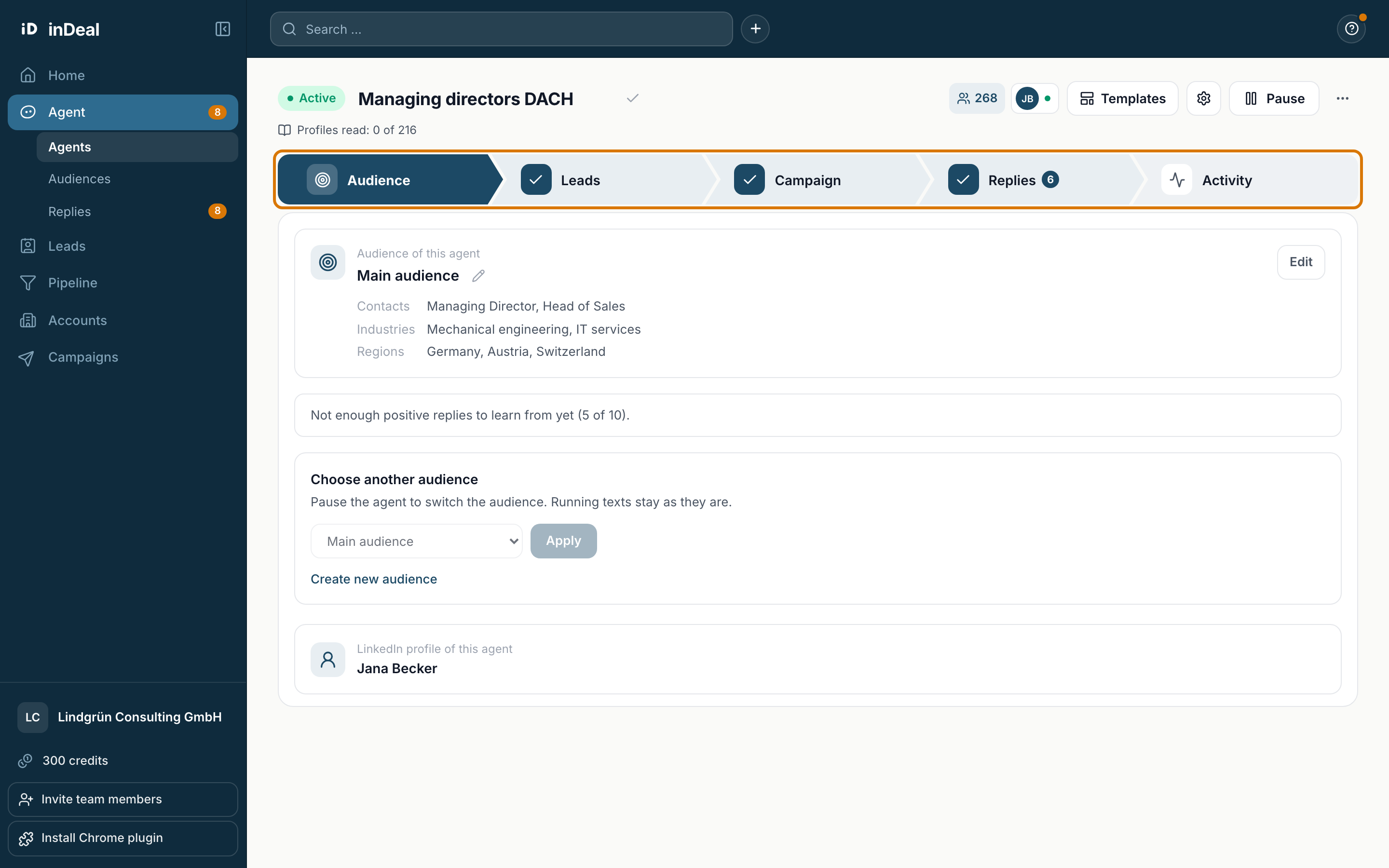Header and tabs of a running agent